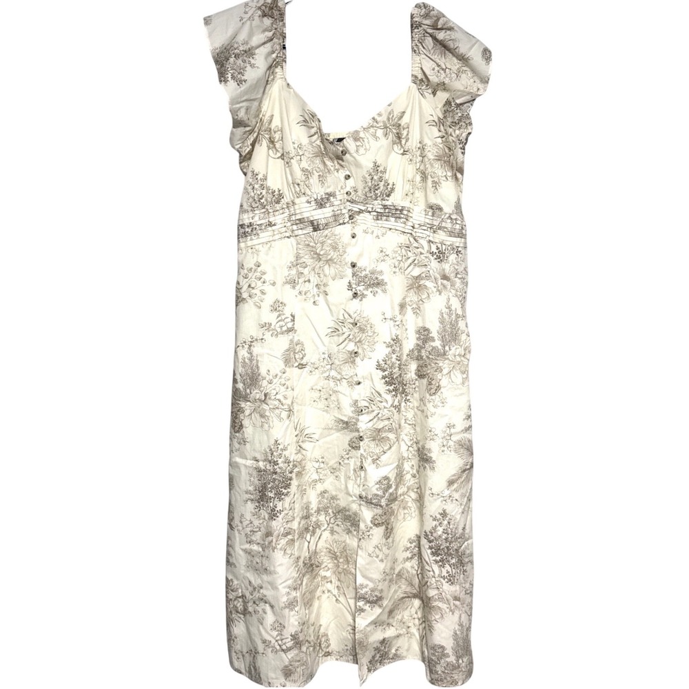 Maison Tara Womens Midi Dress 12 Cream Floral Toile Flutter Garden Cottagecore